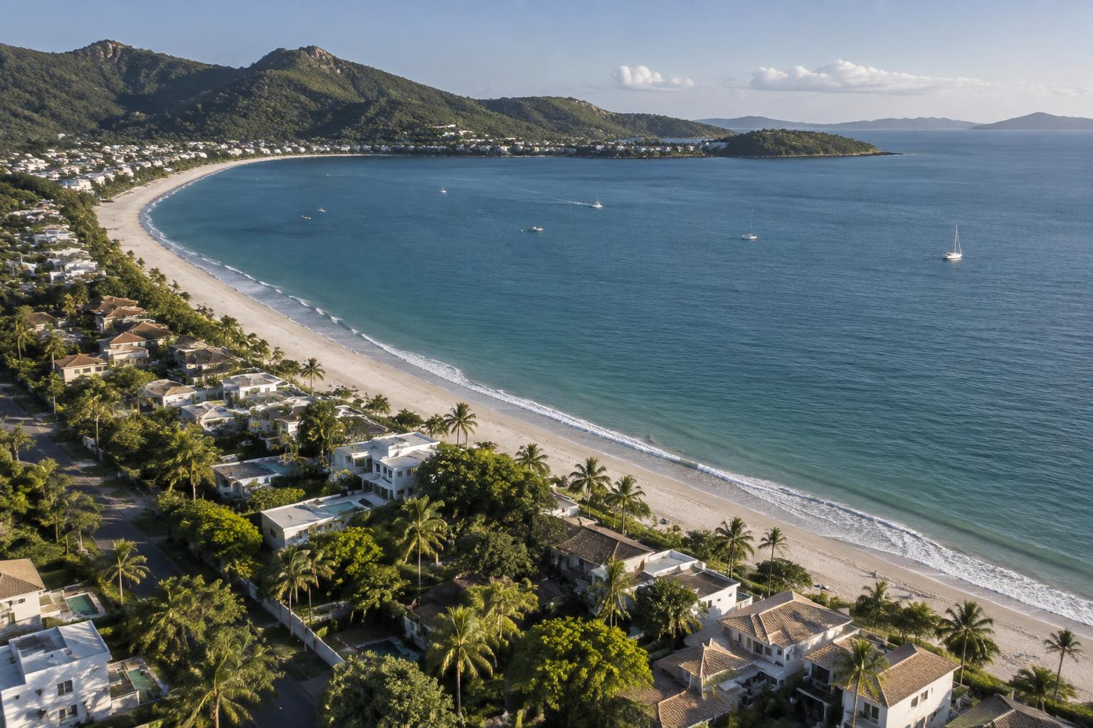 Illustrative coastal view inspired by Jurerê Internacional, Florianópolis